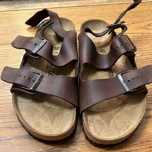 Birkenstock Womens 11 Mens 9 Milano Slingback Ankle Strap Sandals Brown Leather